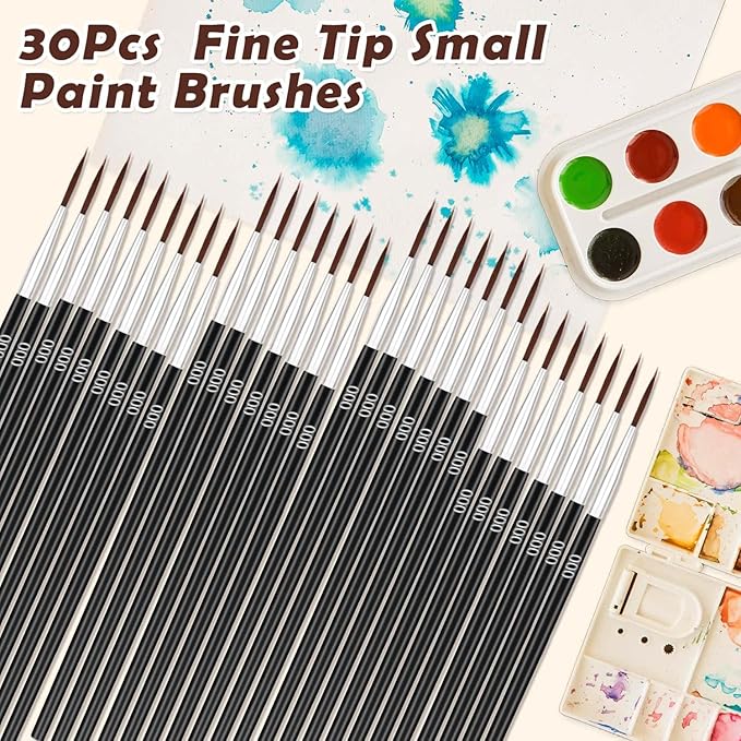 30Pcs Micro Paint Brushes Set with Protective Sleeve, Detail Paint Brushes #000 Fine Line Brushes Set for Watercolor, Acrylic, Crafts, Models