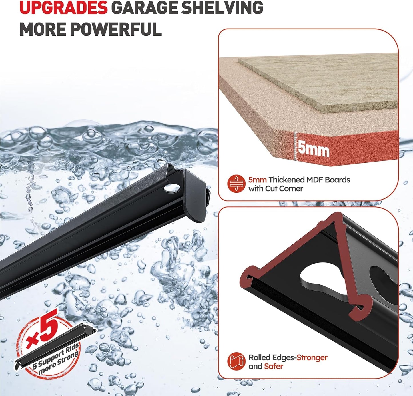 REIBII 2020LBS Storage Shelves 5 Tier Garage Shelving Heavy Duty, Adjustable Metal Shelving Unit, Garage Shelves for Basement, Warehouse, Pantry, 72" H x 35.55" W x 16" D, Black, 4 Pack