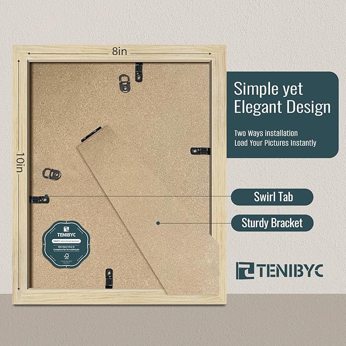 8x10 Picture Frames Set - 3 Pack - Natural Oak Wood - Tempered Glass - for Wall Photos, Family Memories, Posters & Puzzles, Home Decor