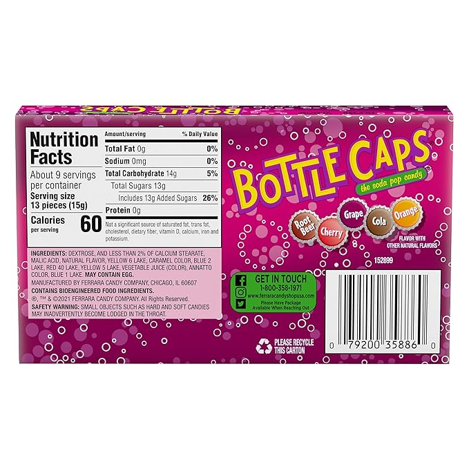 Wonka Bottle Caps, Fizzy Hard Candy, 5 Ounce Theater Candy Boxes (Pack of 10)