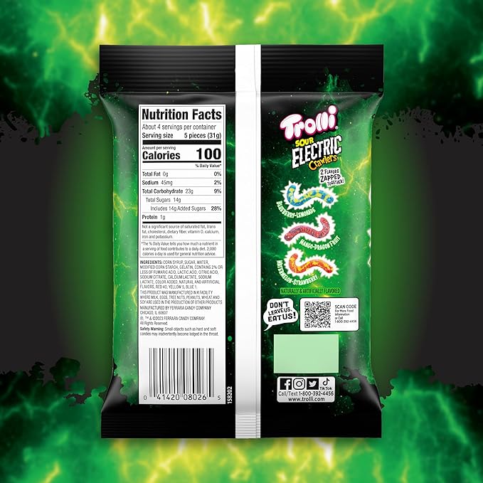 Trolli Electric Crawlers, Sour Gummy Candy, 4.25 Ounce Bags (Pack of 12)