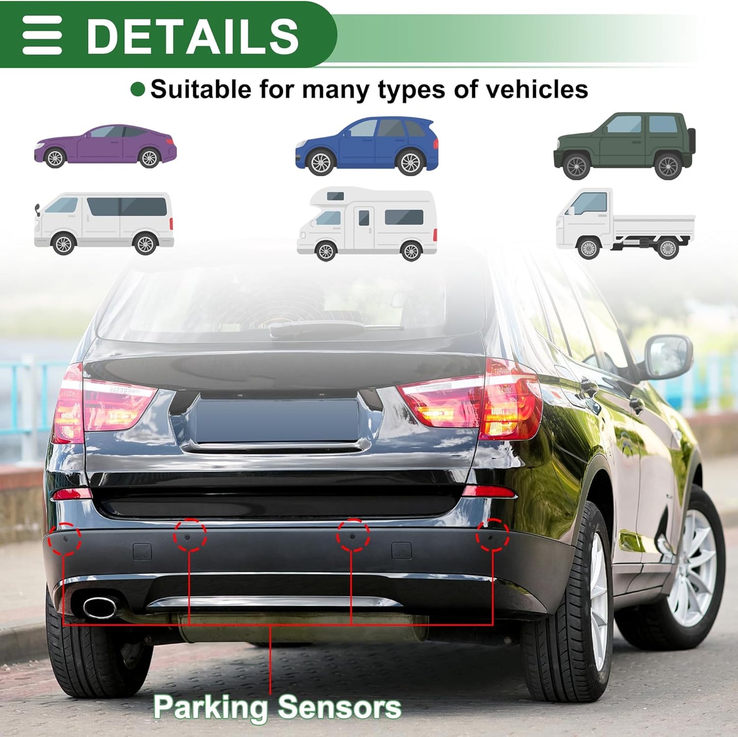 Motoforti Universal Car Auto Vehicle Reverse Backup Radar System Reverse Parking Sensors Alarm Buzzer Reminder Distance Detection Gray 8 Parking Sensors