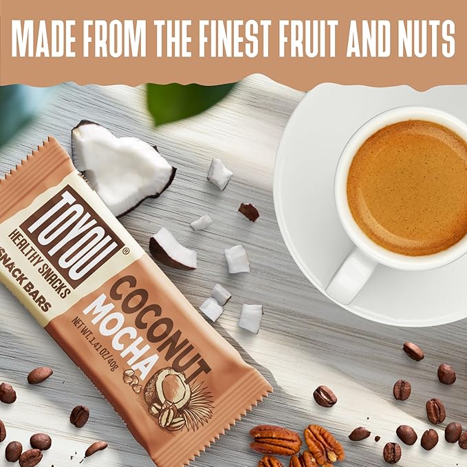 ToYou Chewy Fruit and Nut Bars - Healthy Protein Snacks | Coconut Mocha - 1.41 Ounce (Pack of 12) | Soft Chewy, Vegan, Fiber-packed Granola Bars for Adults and Kids, Made with Natural Ingredients