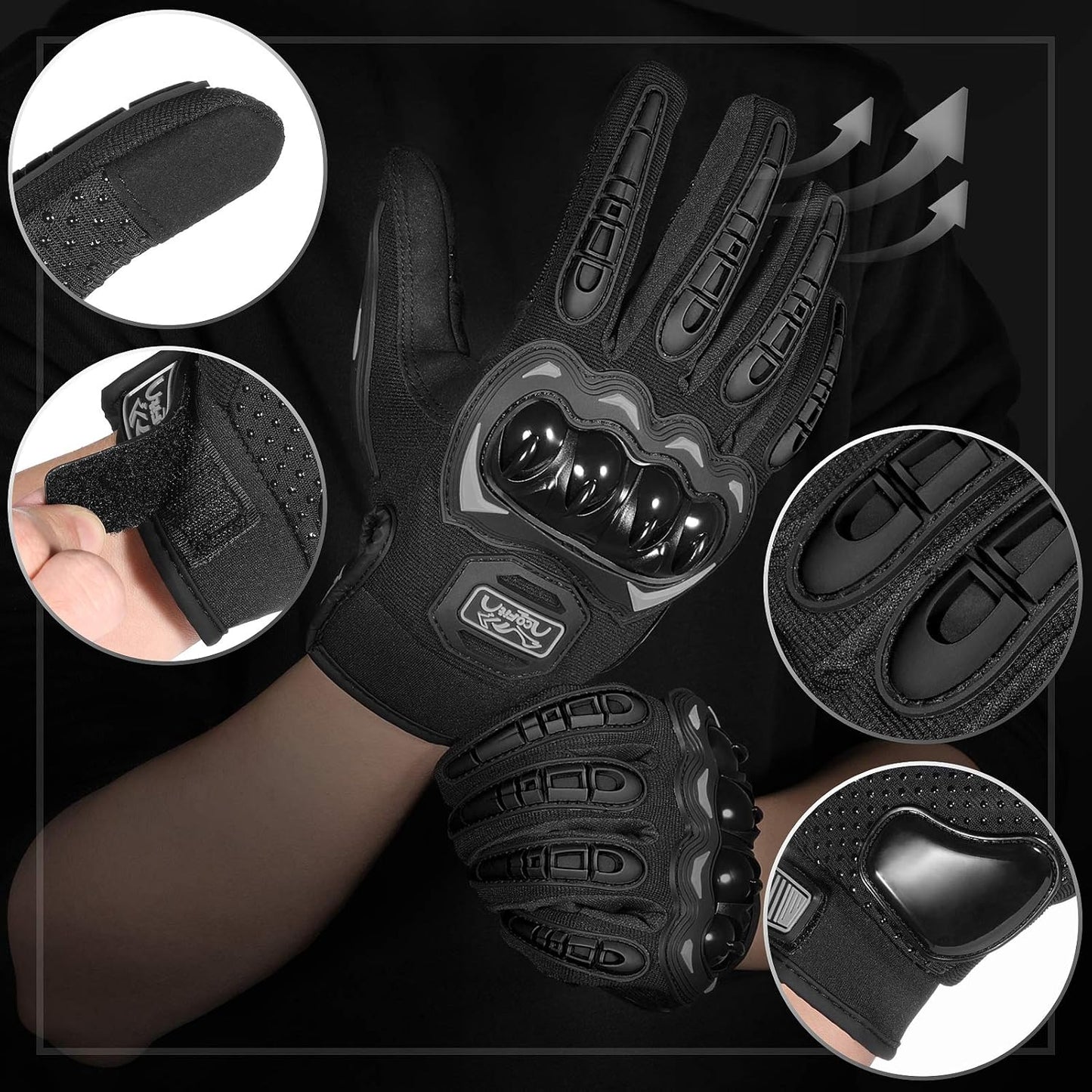 COFIT Motorcycle Gloves Breathable, Touchscreen Motorbike Gloves Anti-Slip with Good Grip Hard Knuckles Protection for Men Women Motocross, BMX ATV MTB Cycling, Road Racing - Black XXXL
