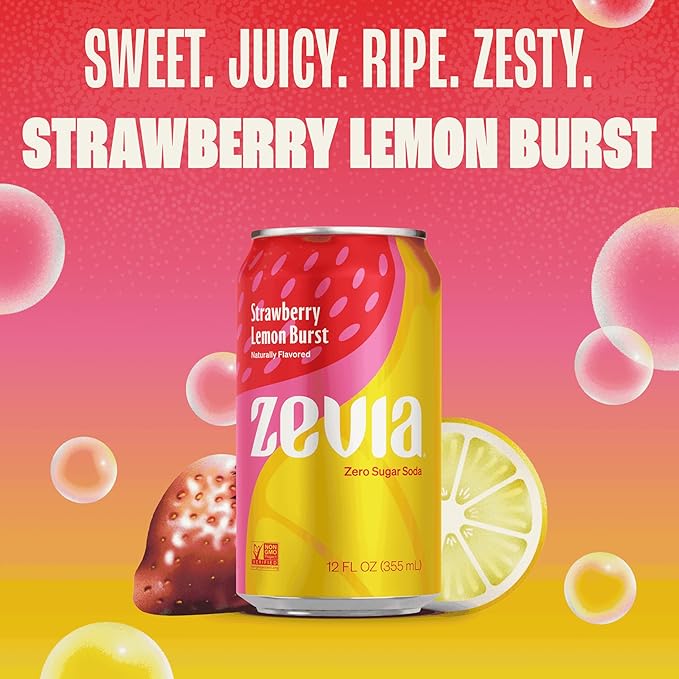 Zevia Zero Sugar Soda, Fruity Variety Pack, 12 oz Cans (24-Pack) – Naturally Sweetened, Zero Calorie Sugar Free Soda - Non-GMO Project Verified, Gluten-Free, Vegan