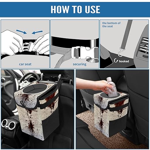 Western Brown Cow Print Car Trash Can with Lid Collapsible Reusable Waterproof Car garage bag,Automotive Garbage Can,Car Accessories Interior Car Organizer