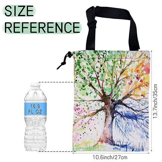 Watercolors Tree Car Garbage Bag,Colorful Tree Waterproof Small Car Trash Bag Hanging Back of Seat,Drawstring Hanging Car Trash Bag with Adjustable Buckle for Car Accessories