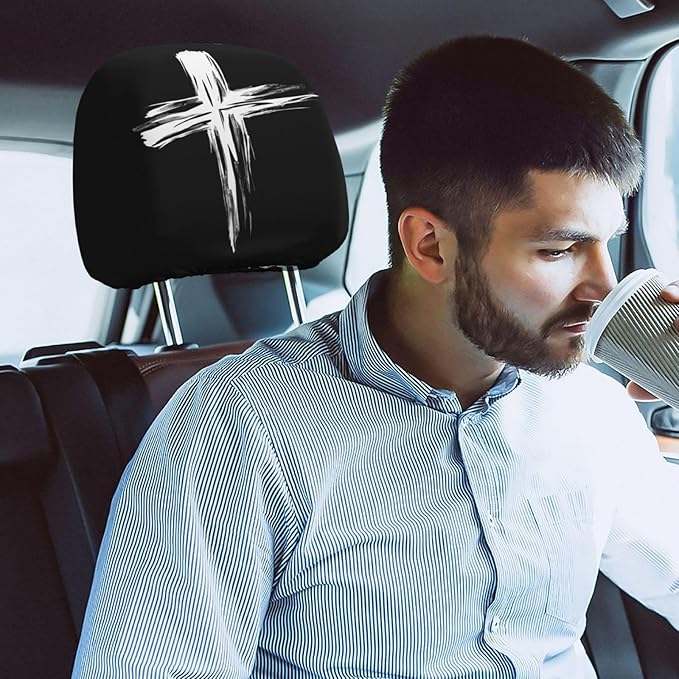 Dujiea 2 Pack Cross Car Headrest Covers, Universal Soft Car Seat Head Rest Protector, Vehicle Accessories Fabric Headrest Cover for Cars Vans Trucks