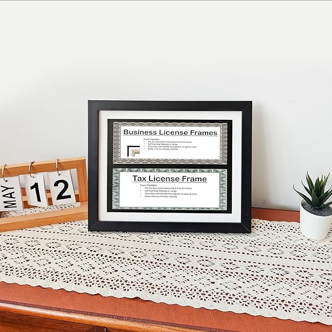 Gallery Business License Frame Work,Double Business License Frame,with 3"X8.5"pads,additional suspension hardware and desktop painting racks,display panoramic picture certificate or retail license.