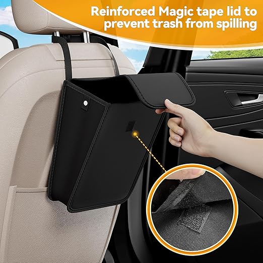 2 Pack Car Trash Can,Hanging Foldable Closure Design Car Garbage Bag Mini Car Organizer and Storage Bag for The Back/Front/Console with 36pcs Disposable Black Trash Bags