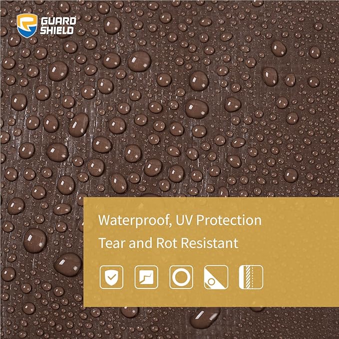 GUARD SHIELD Tarps Heavy Duty Waterproof 12x12 Feet Brown/Bright Silver Poly Tarp Cover Square Outdoor Thick UV Resistant Tarpaulin with Grommets 10mil