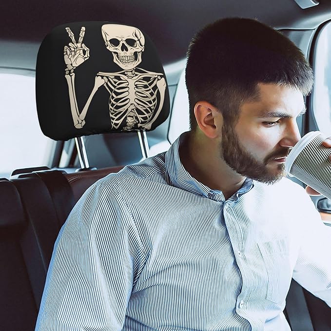 Dujiea 2 Pack Funny Skull Finger Car Headrest Covers, Universal Soft Car Seat Head Rest Protector, Vehicle Accessories Fabric Headrest Cover for Cars Vans Trucks