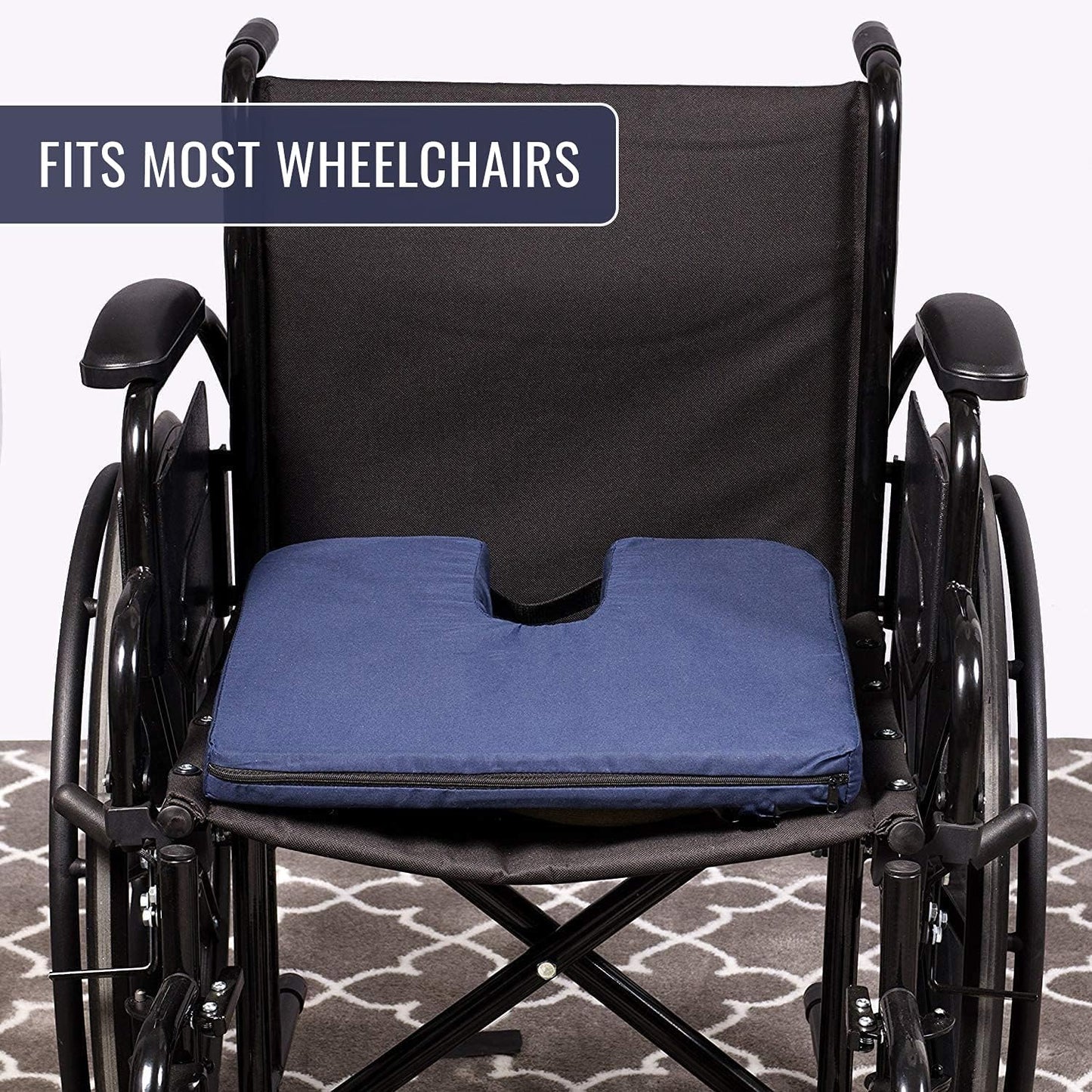 DMI Gradual Slope Seat Cushion for Coccyx, Sciatica and Tailbone Pain Used with Dining Room Chairs, Desk Chairs, Car Seats or Wheelchair Cushions, Machine Washable-Cover, 15 Inch, Navy (Pack of 2)