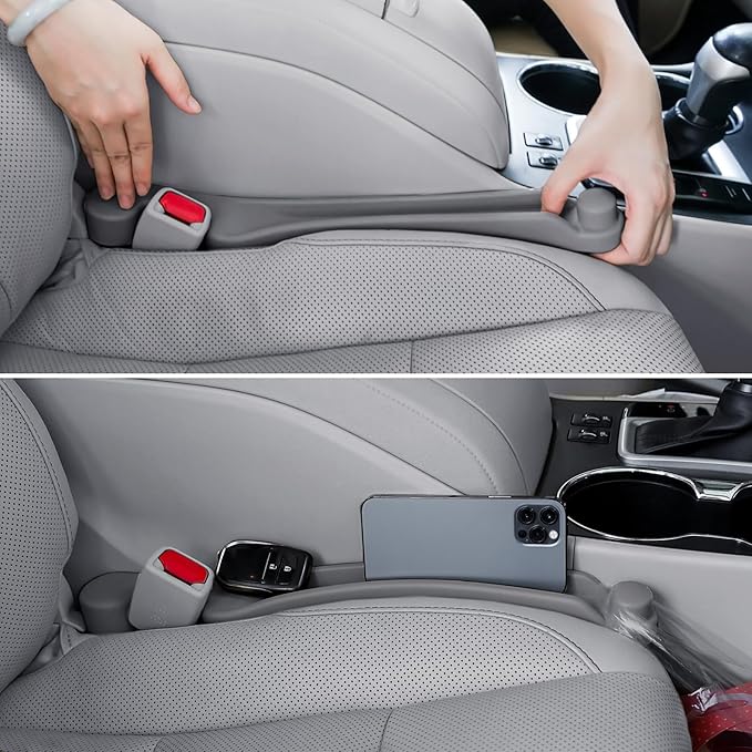 Car Seat Gap Filler Set of 2, 3IN1 Seat Side Gap Filler Plug with Storage Slot & Hook Function, Soft Foam Universal Fit Car SUV Truck Fill Gap Between Seats Console Organizer（Narrow Gray）