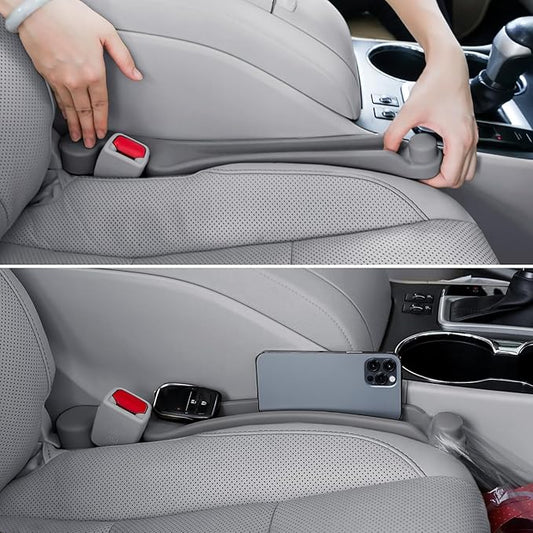 Car Seat Gap Filler Set of 2, 3IN1 Seat Side Gap Filler Plug with Storage Slot & Hook Function, Soft Foam Universal Fit Car SUV Truck Fill Gap Between Seats Console Organizer（Narrow Gray）