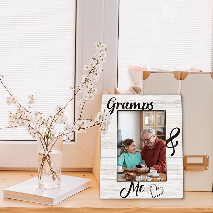 Gramps Gifts Picture Frame 5x7, Grandpa Photo Frame, Christmas Fathers Day Birthday Gifts for Grandpa from Grandkids, Gramps and Me Wooden Picture Photo Frames for Desk Home Room Decor
