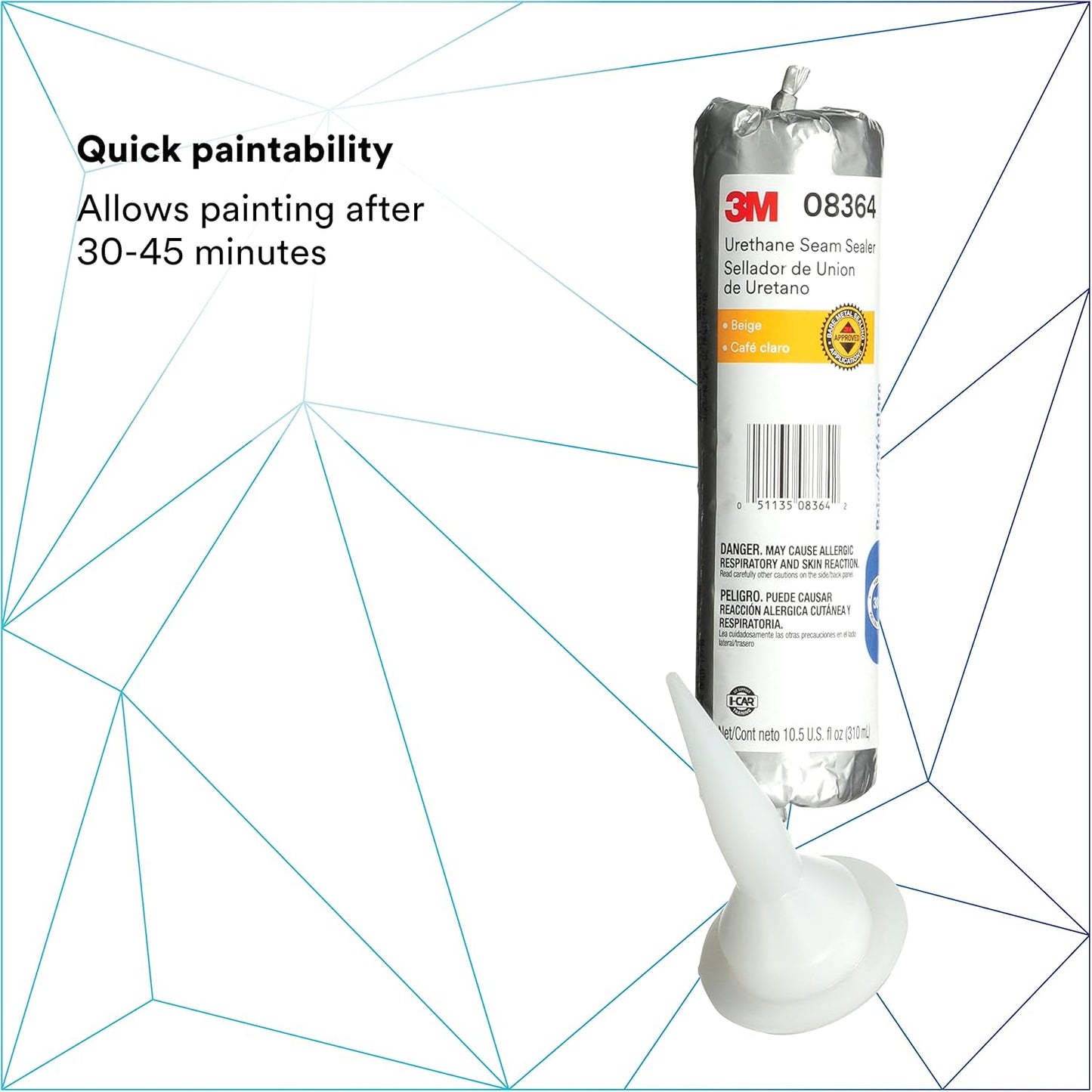 3M Urethane Seam Sealer, 08364, Beige Color, High Solids, Permanently Flexible, 310 mL/10.5 oz Foil Pack