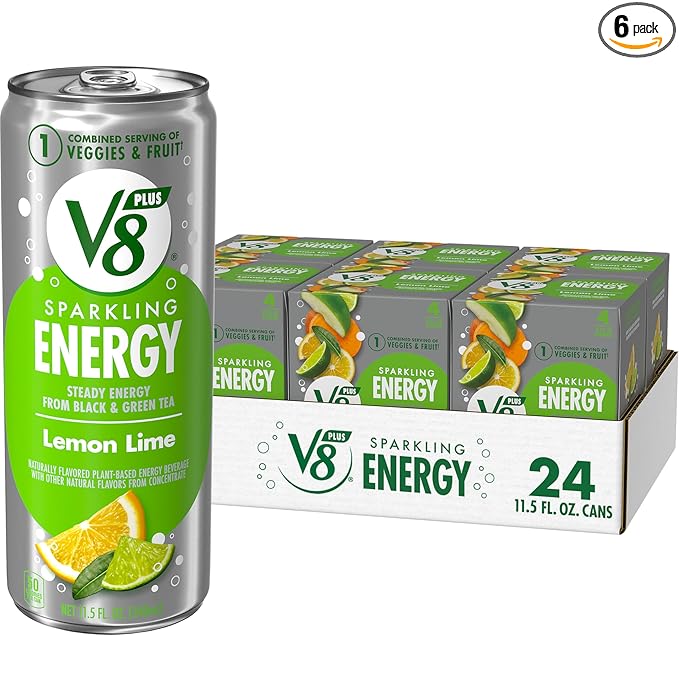 V8 +SPARKLING ENERGY Lemon Lime Energy Drink, Made with Real Vegetable and Fruit Juices, 11.5 FL OZ Can (6 Packs of 4)