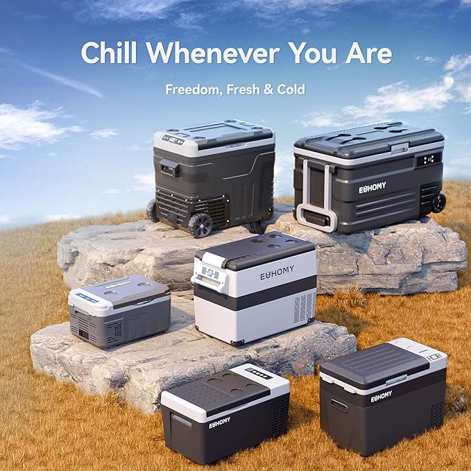 EUHOMY 12 Volt Refrigerator, 49QT Dual Zone Car Refrigerator, Electric Cooler 12/24V DC & 100-240V AC, Car Fridge -4℉~68℉, Portable Freezer with Wheels for Camping, Truck, Travel