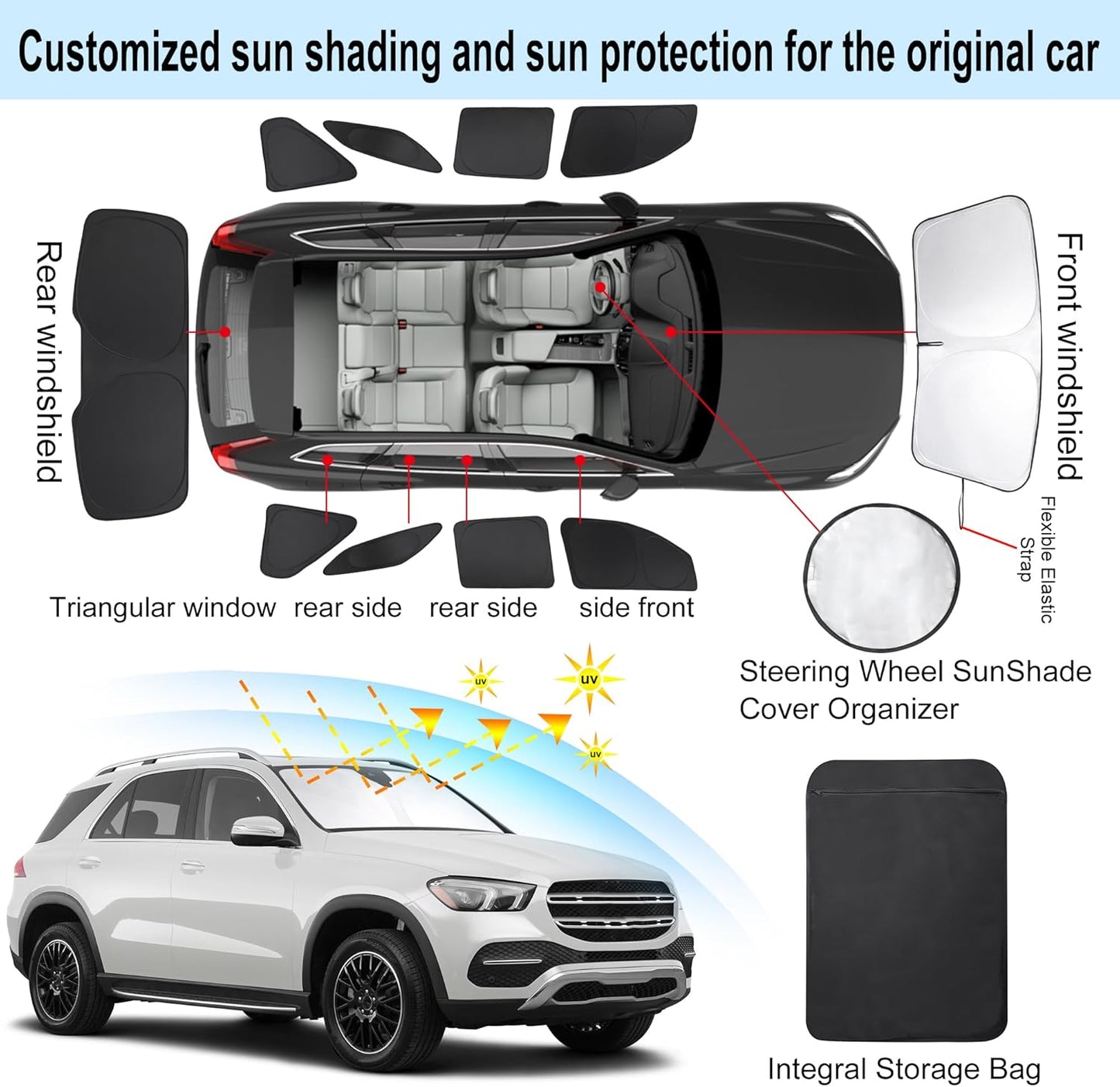 TINGLU Window Shades for Mercedes Benz GLE 350 450 2020-2024 Accessories Car Side Full Windows Rear Triangular Windshield Sun Shade Sun UV Rays & Privacy Protection for Camping Napping Relaxing 10PCS