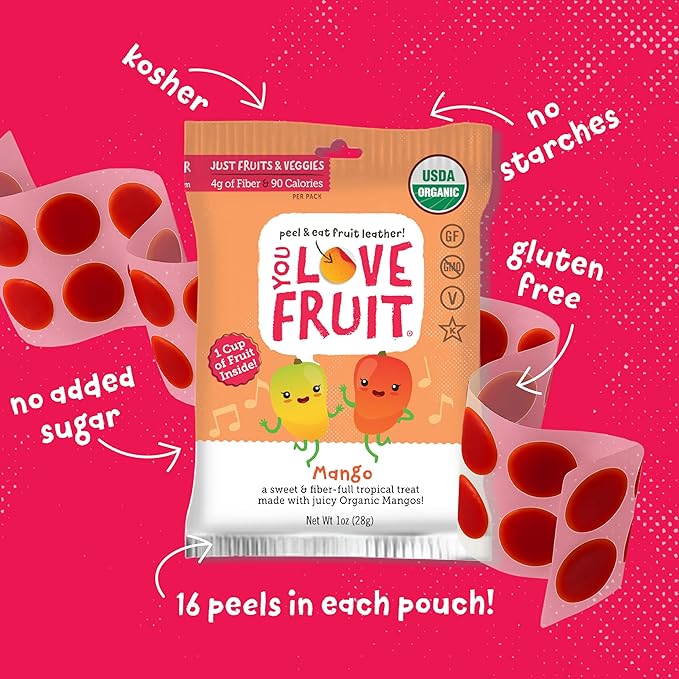 YOU LOVE FRUIT - MANGO All Natural Fruit Snacks, Healthy Snack Pack, Real Fruit! Gluten Free, Non GMO, Vegan, Low Carb, Low Fat, Kosher, Variety Pack, Great For Adding To Gift Box, 1.0 oz (Pack of 12)