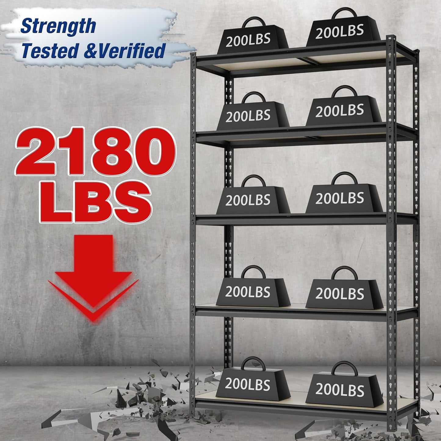 WORKPRO 5-Tier Storage Shelf, 72" H Heavy Duty Adjustable Garage Shelving Unit 2180LBS Capacity, for Basement, Kitchen, Pantry, 27.6”Wx11.8”Dx60”H, Black