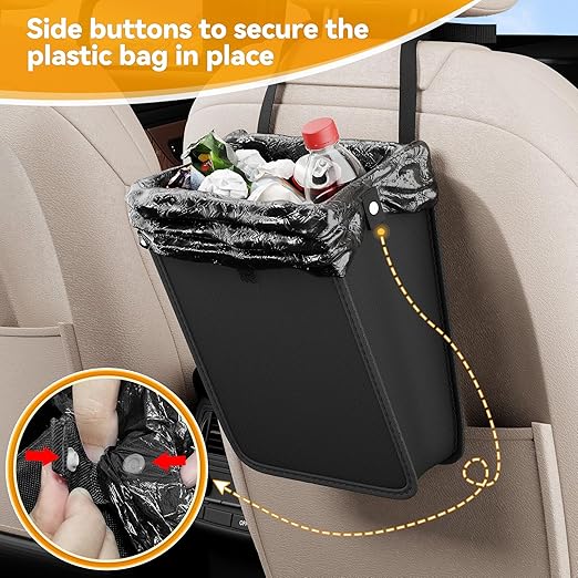 2 Pack Car Trash Can,Hanging Foldable Closure Design Car Garbage Bag Mini Car Organizer and Storage Bag for The Back/Front/Console with 36pcs Disposable Black Trash Bags