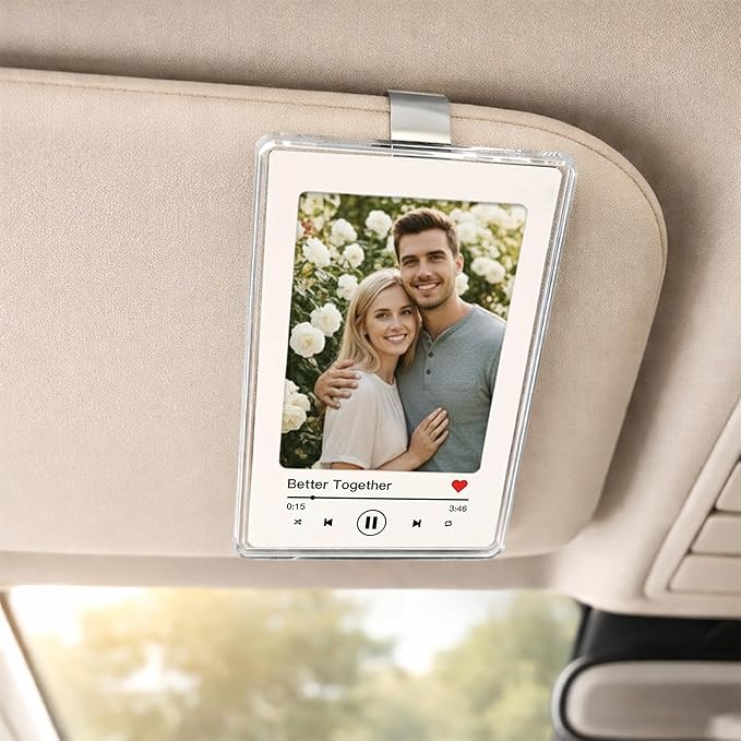 NAZENTI Personalized Song Car Visor Clip, Custom Photo for Him, Romantic Couples Keepsake, Car Photo Print Gift for Husband Boyfriend