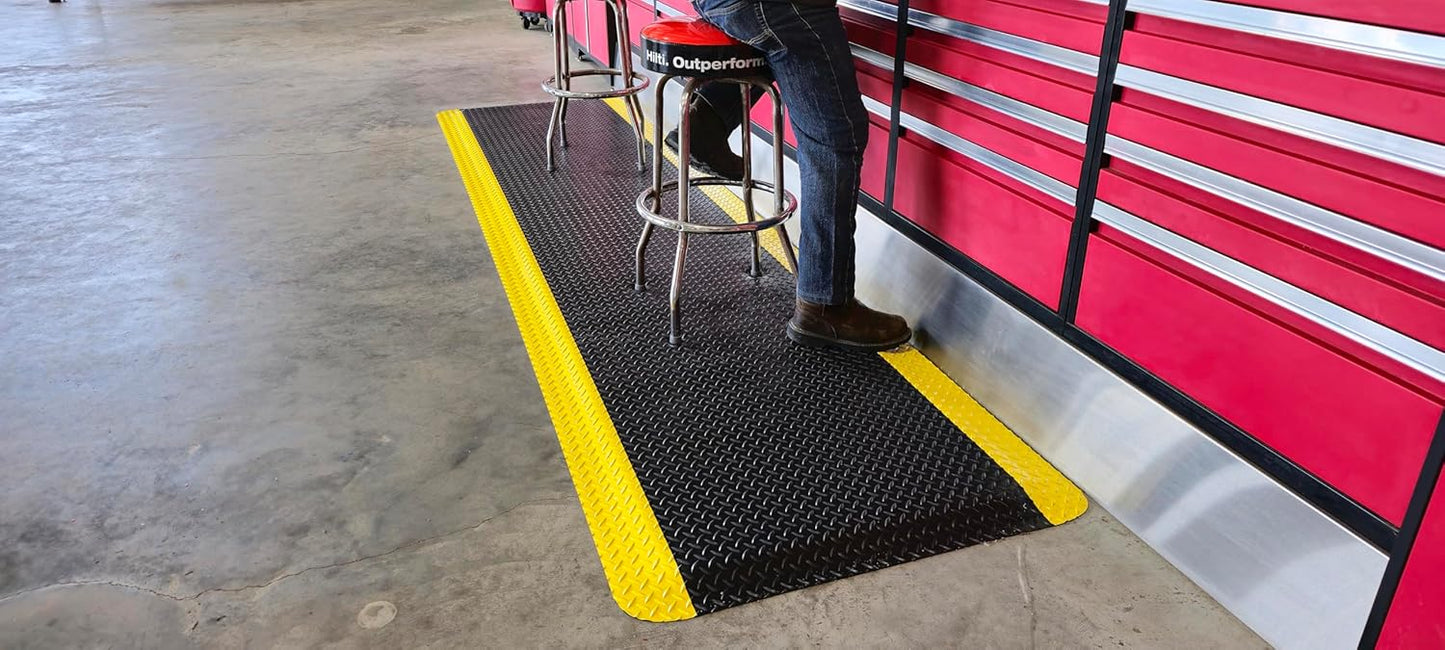 Rhino Mats, American Classic Diamond Anti-Fatigue Mats, Industrial Ergonomic Comfort Standing Mat for Work, Home, Garage, Office, Kitchen or Anywhere (Black/Yellow 1" Thick, 3 FT. x 4 FT.)