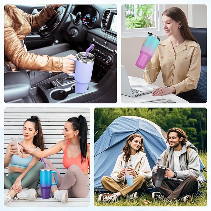 BENZZO Tumbler with Lid and Straw 40oz Stainless Steel Hydro Tumblers with Protective Boot & Double Threaded Cap, Thermal Travel Coffee Mug Flask Keeps Cold-34 Hrs for Camping Office, Double Wall
