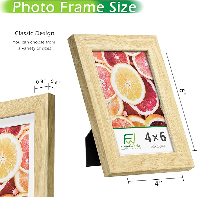 FrameWorks 2-Pack, 4x6 Picture Frame, Natural Oak ??Classic Wooden Photo Frame with Tempered Glass, Modern Matte Finish for Prints, Posters, Certificates & Wall Decor ??Gallery-Ready