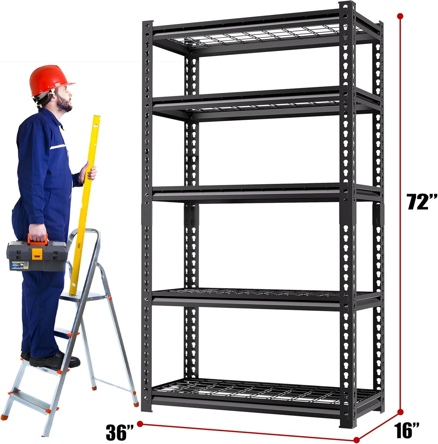 5 Tire Storage Shelving Heavy Duty Garage Shelves 2000LBS Load Bearing, Full Metal Shelving Units, Durable Construction, Adjustable Shelves, Easy Assembly, 36''W x 16''D x 72''H