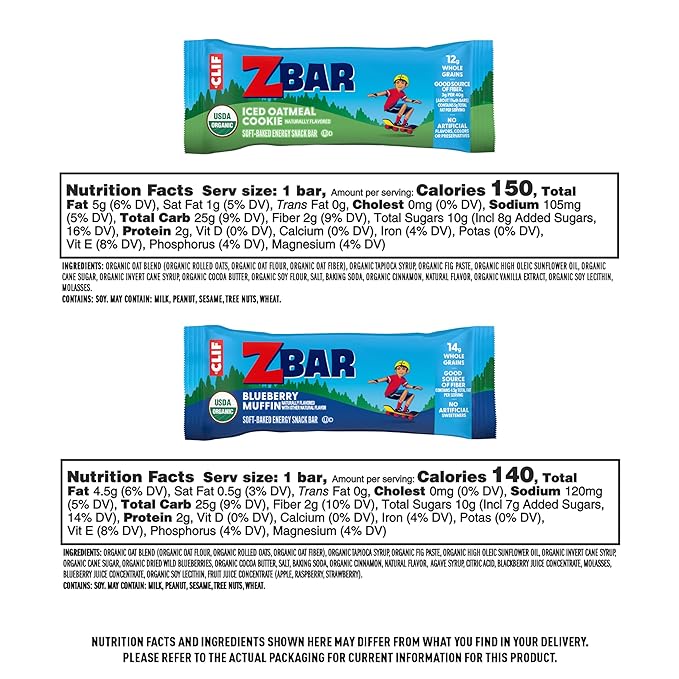 Zbar - Variety Pack - 4 Flavors - Soft Baked Snack Bars - Non-GMO - 10-14g Whole Grains - USDA Organic Granola Bars, School Snacks (18 Pack)