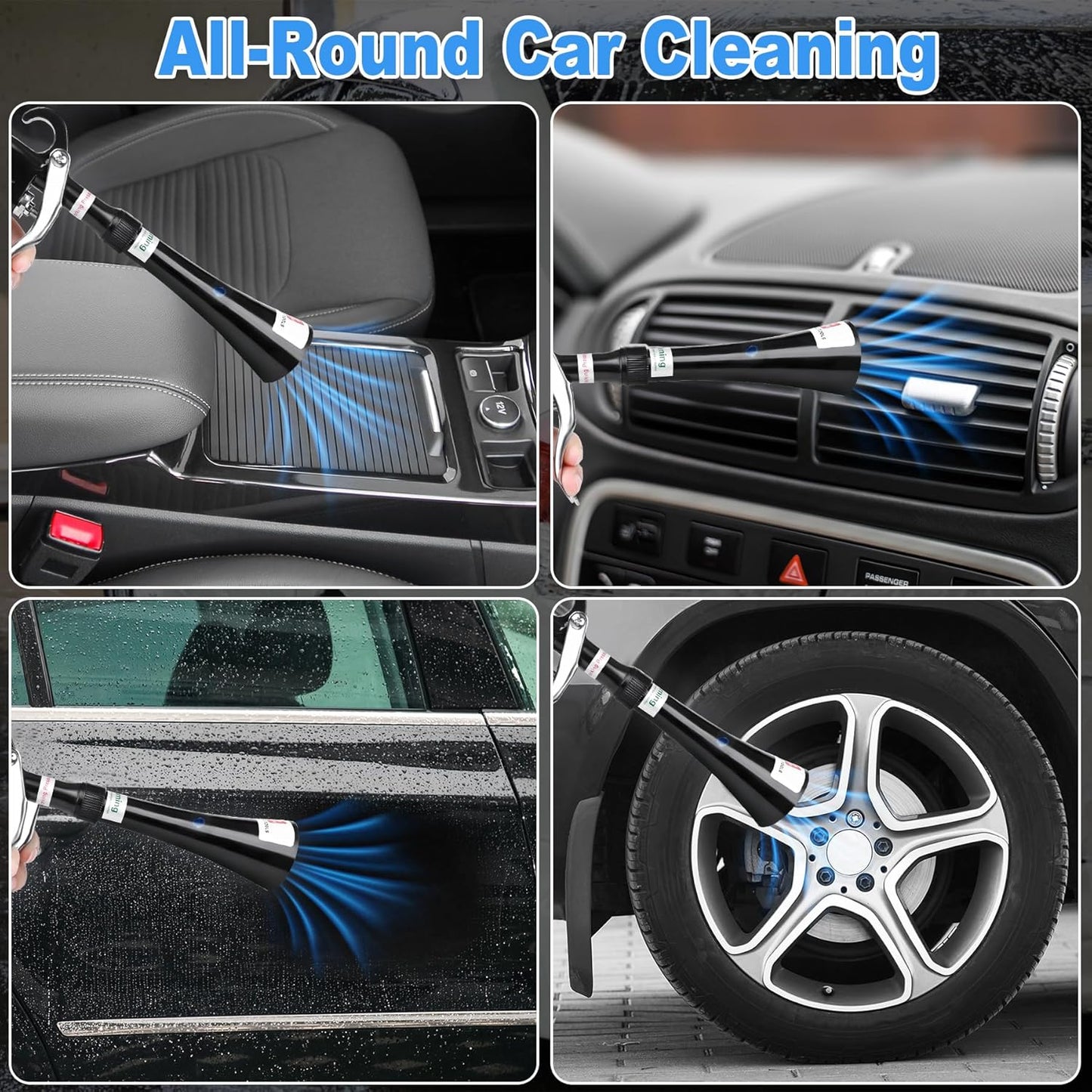 Air Blow Gun Car Detailing Dry Cleaning Gun with Tapered Nozzle High Pressure Cleaning Tool, Dryer Blower for Car Surfaces Quickly Blasts Dust, Works with Air Compressor, Black