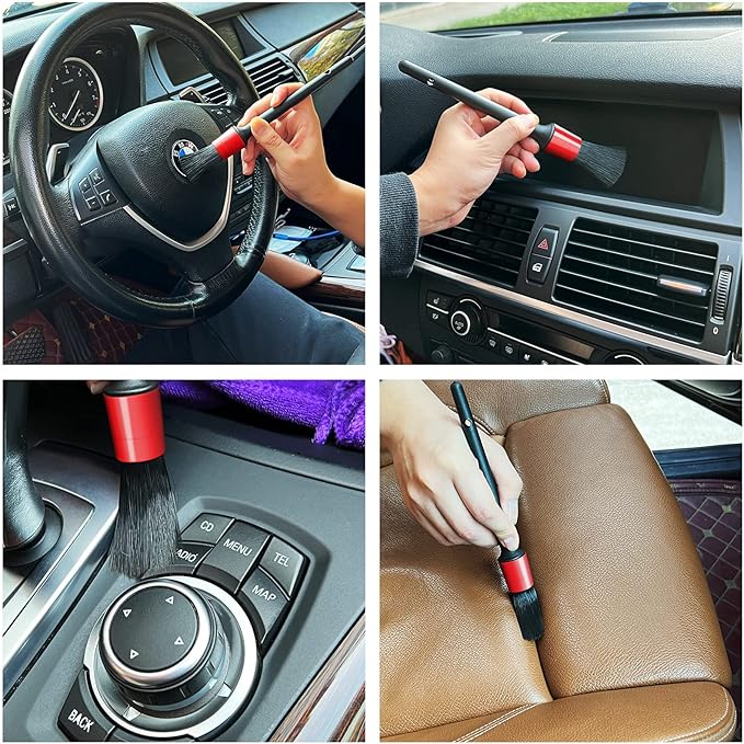 10pcs Auto Car Detailing Brush Set Car Interior Cleaning Kit Includes 5 Boar Hair Detail Brush,3 Wire Brush, 2 Air Vent Brush for Cleaning Car Interior Exterior, Dashboard Engines Leather Wheel