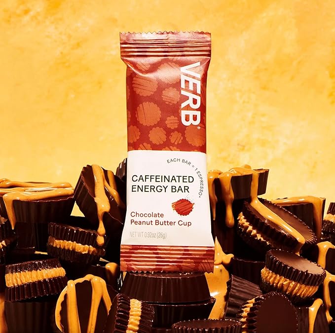 Verb Caffeinated Energy Bars Chocolate Peanut Butter Cup (26g, Pack of 16) 110-Calorie Delicious Energy Bar, Gluten Free On-the Go Snack with 80mg Green Tea Caffeine, Only Real-Food Ingredients