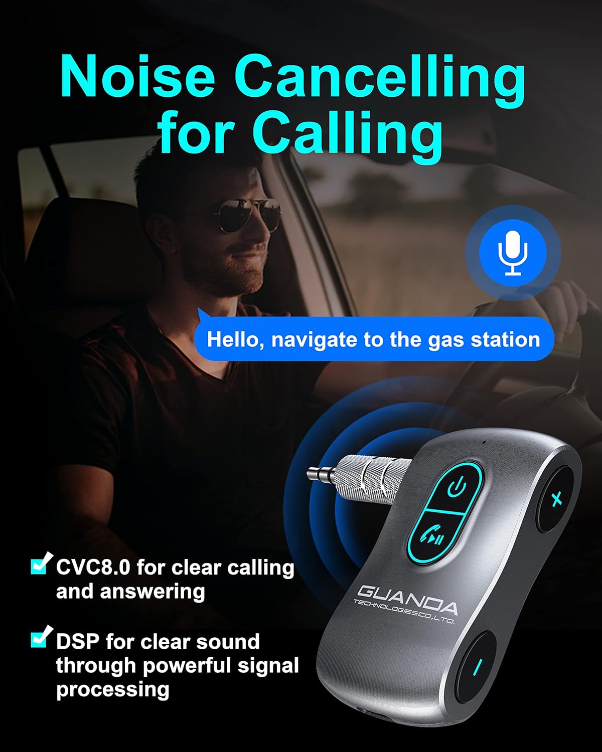 Bluetooth 5.0 Receiver for Car, Noise Cancelling AUX Adapter, Music Receiver for Car Stereo/PC/TV/Home Stereo/Wired Headphones/Speaker with Micro SD Card Slot and Hands-Free Calls