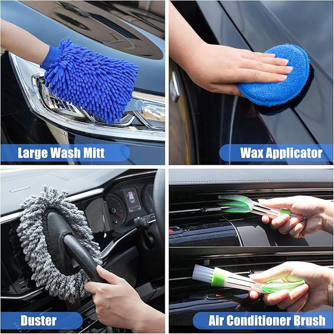 AUTODECO 23Pcs Car Detailing Kit Wash Cleaning Kits with Pump Foam Sprayer Wash Brush Large Wash Mitt Towels Complete Interior Exterior Car Detailing Supply Set Blue