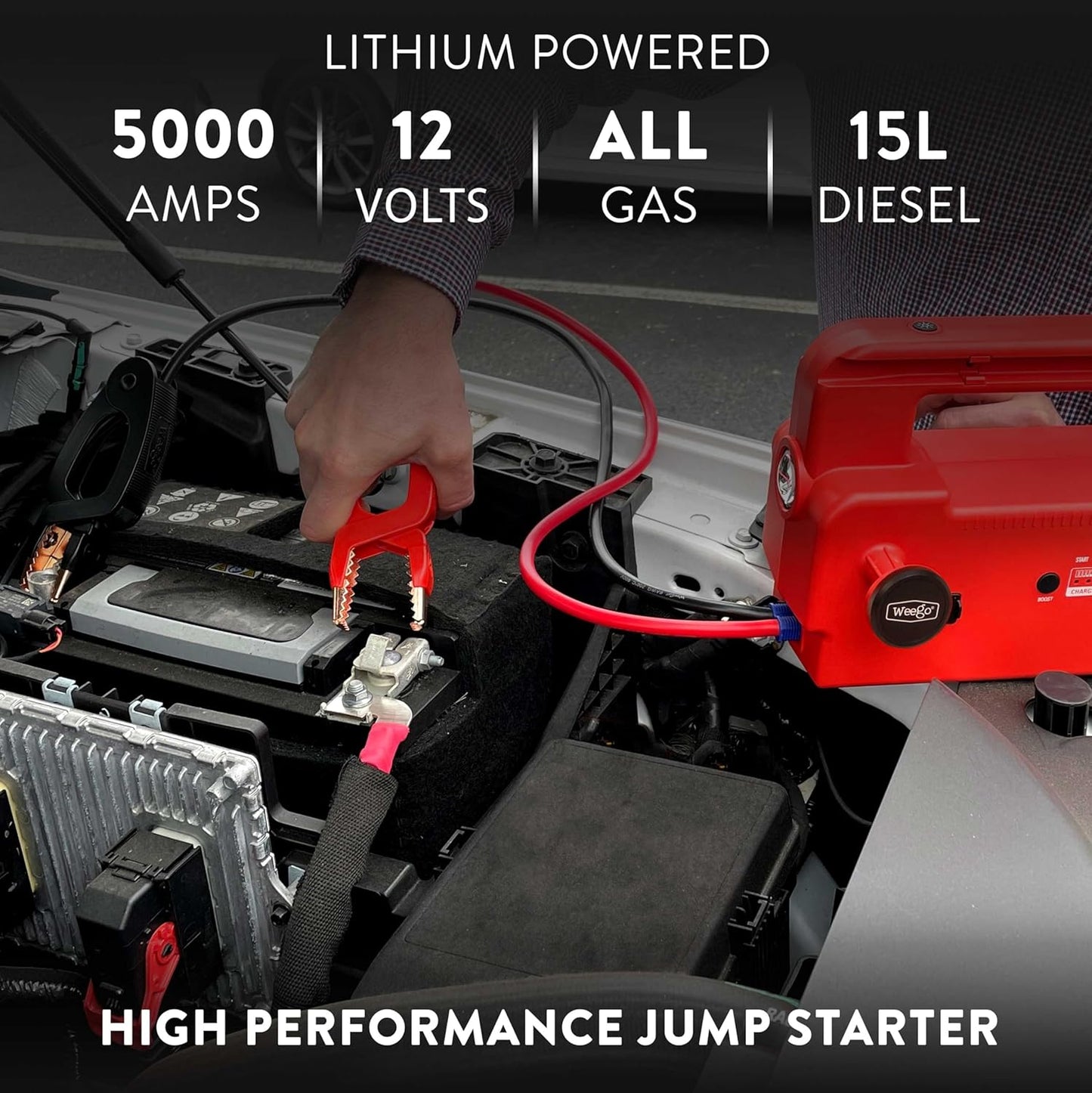 Weego C120 Jump Starter & Trickle Charger Bundle – Powerful Battery Solution for Your Vehicle - 1200 Cranking / 5000 Peak Amps