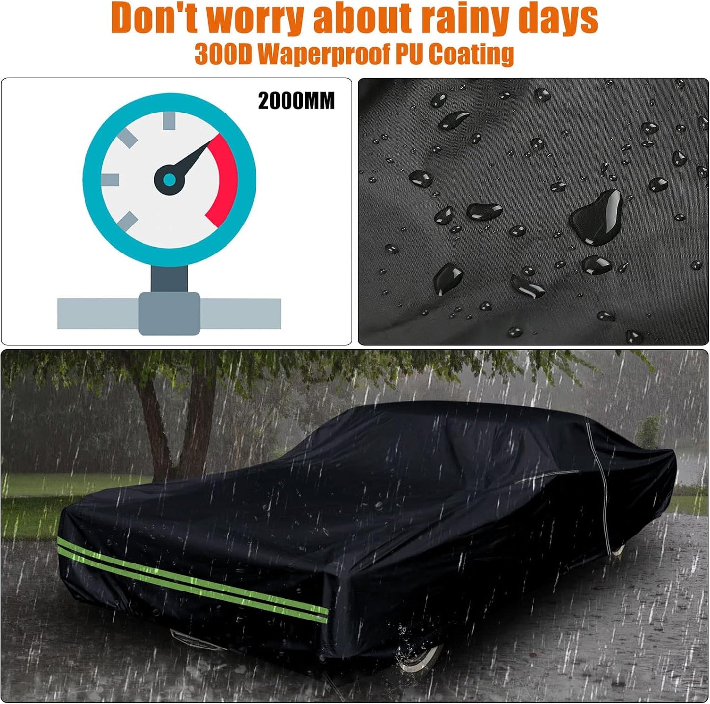 Waterproof Car Cover Compatible with Chevrolet El Camino 1968-1972, 300D with Inner Cotton Liner All Weather Classic Car Covers with Zipper Door Reflective Strips Lock for Snow Rain Dust