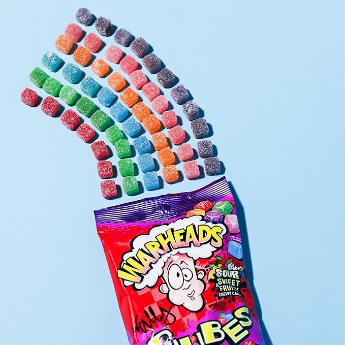 WARHEADS Cubes - Sour, Sweet & Fruity Chewy Candy with New Sour Fruity Flavors: Orange, Watermelon, Blue Raspberry, Black Cherry, Strawberry & Green Apple - 2 lb Bulk Bag