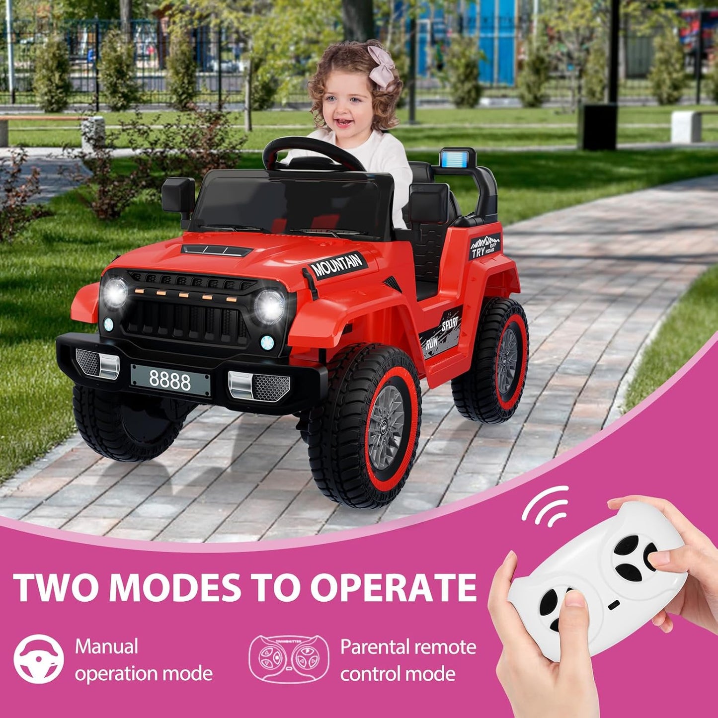 12V Kids Ride on Truck Car, w/Parent Remote Control, Twin 35w Motors, 3 Speeds, LED Lights, Music & Horn, Spring Suspension, Kids Electric Vehicles Toy for 3-5 Years Old Boys Girls Gift, Red