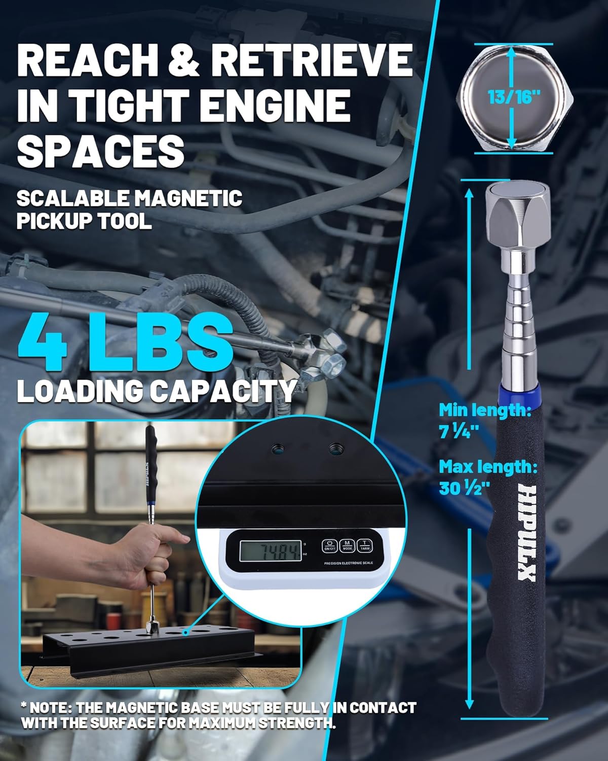 Magnetic Tool Mat Set, 40 LB Tool Pad with Telescoping Magnetic Pickup Tools & Magnetics Wristband, Tools Organizer for Garage, Workshop & Auto Repair