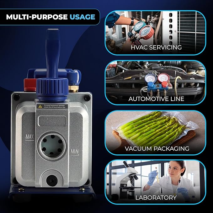 4 CFM Vacuum Pump for AC System - HVAC Vacuum Pump - 1/4 HP Automotive AC Vacuum Pump - 110V/60Hz Air Conditioning Vacuum Pumps Mini Split