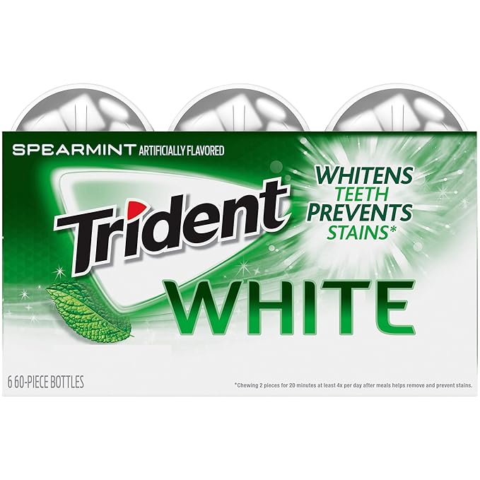 Trident White Spearmint Sugar-Free Chewing Gum, 6 Bottles of 60 Pieces (360 Total Pieces)