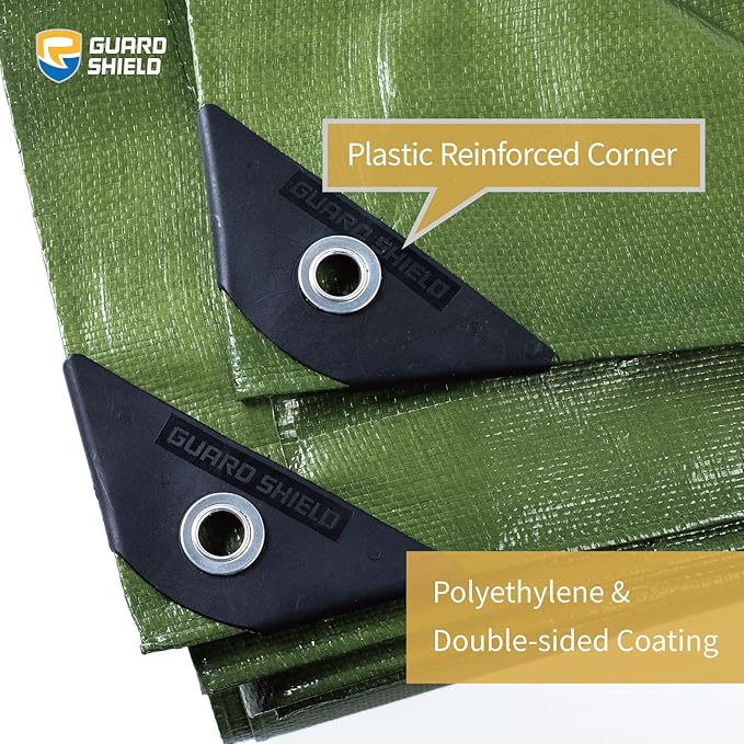 GUARD SHIELD Heavy Duty Tarp 16x16 Feet Green Multi Purpose Thick Waterproof Poly Tarp Cover 10mil