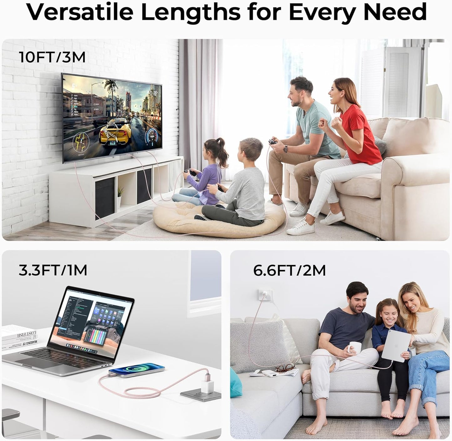 Basesailor USB Type C Charger Cable 3 Pack 3.3/6.6/10FT,Charging Cord for iPhone 16 16e 15 Pro Max,Samsung Galaxy A10E A55 A54 A53 A70 A72 A73 A42,S25 S24 S23 S22 Plus