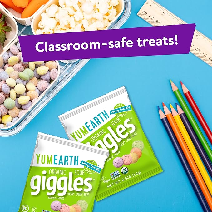 YumEarth Organic Sour Giggles Chewy Candy – Allergy Friendly, No Artificial Dyes, Non GMO, Gluten Free, Sour Fruit Flavored, Vegan Candy Snacks with No Artificial Flavors, 0.5 oz (Pack of 120)