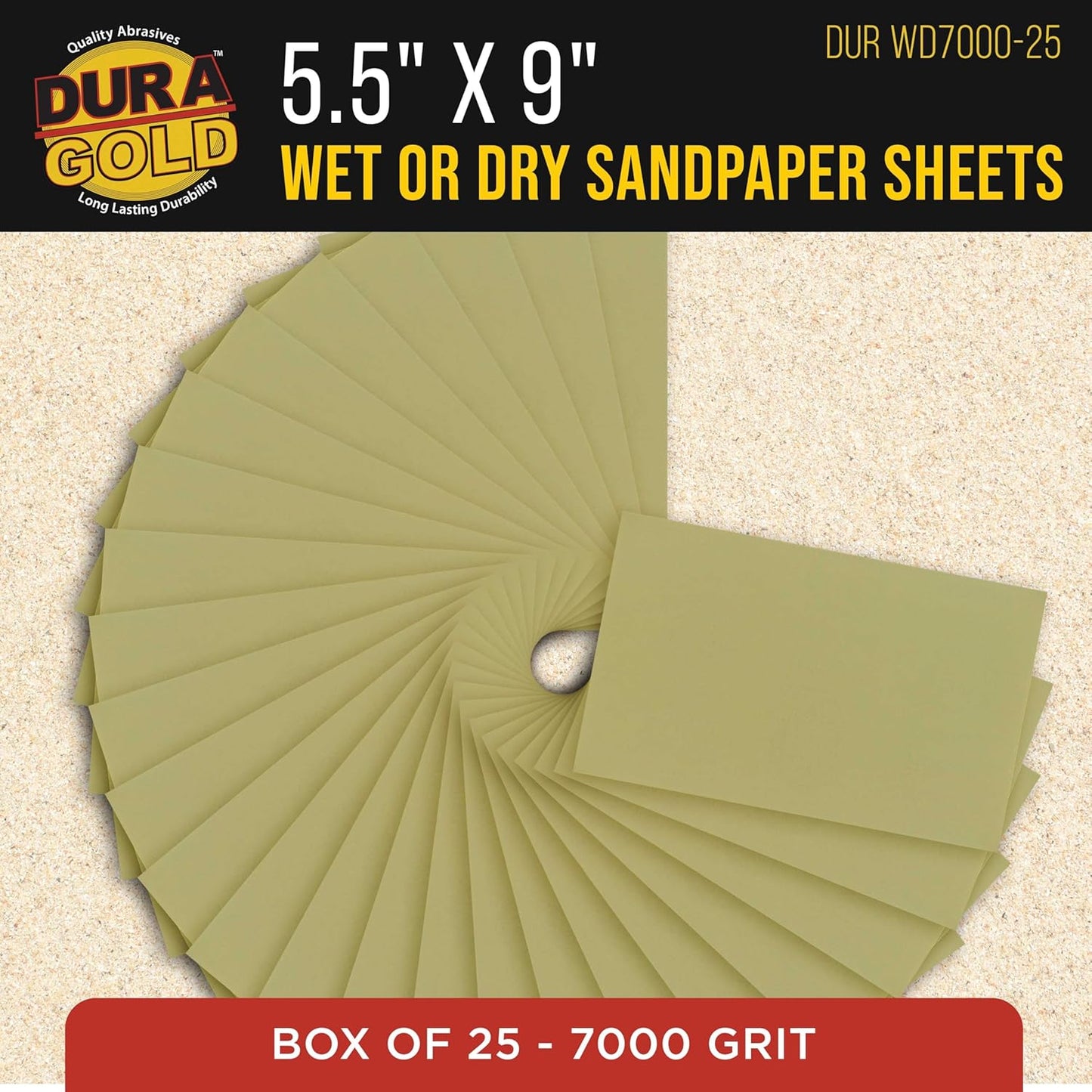 Dura-Gold Premium 7000 Grit Wet or Dry Sandpaper Sheets, 5-1/2" x 9", Box of 25 - Auto Car Color Sanding Detailing, Polishing Wood, Plastic, Glass, Epoxy, Stone, Metal Finishing Hand Sand Block Sander