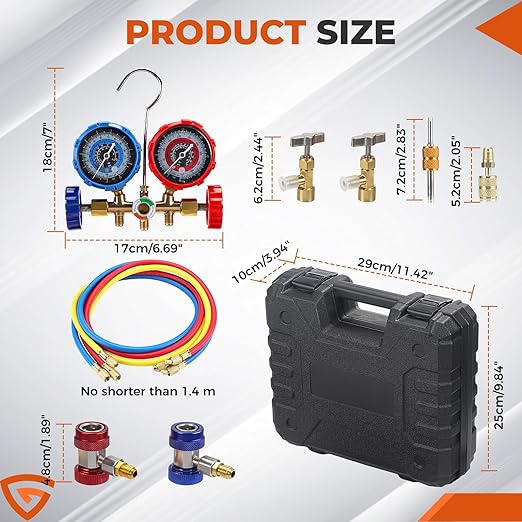 GEARLAST Digital HVAC Manifold Gauge Set, 3 Way AC Refrigerant Pressure Gauge for R134 R22 R12 R502, Recharge & Recovery Professional Automotive & Air Conditioning Tool Kit with Hoses